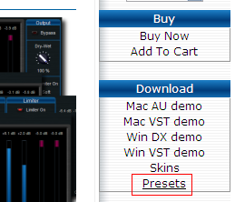Step 01 - If presets are available for your plugin, a link appears in the 'Download' section on the right of the page